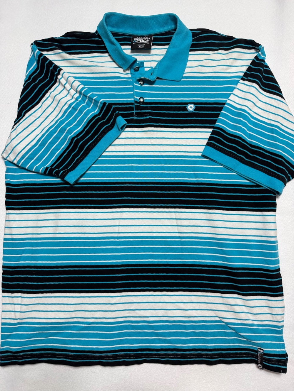 South Pole Men's Striped Polo in Turquoise, Black & White